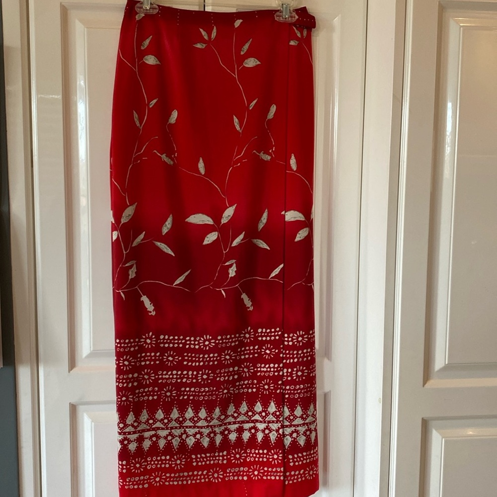 Vibrant Red Long Wrap Summer Skirt